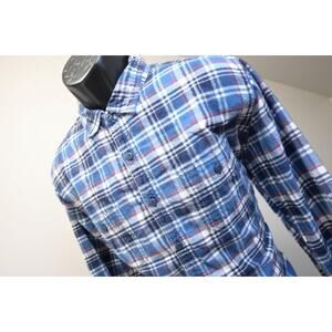 J Crew Flannel Camp Shirt Casual Button Up Plaid Long Sleeve Mens Sz Large